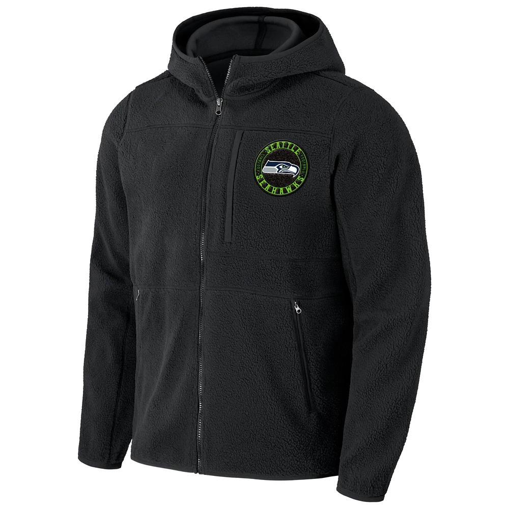 Sweat à capuche zippé en sherpa noir pour homme de la collection NFL x Darius Rucker Fanatics Seattle Seahawks