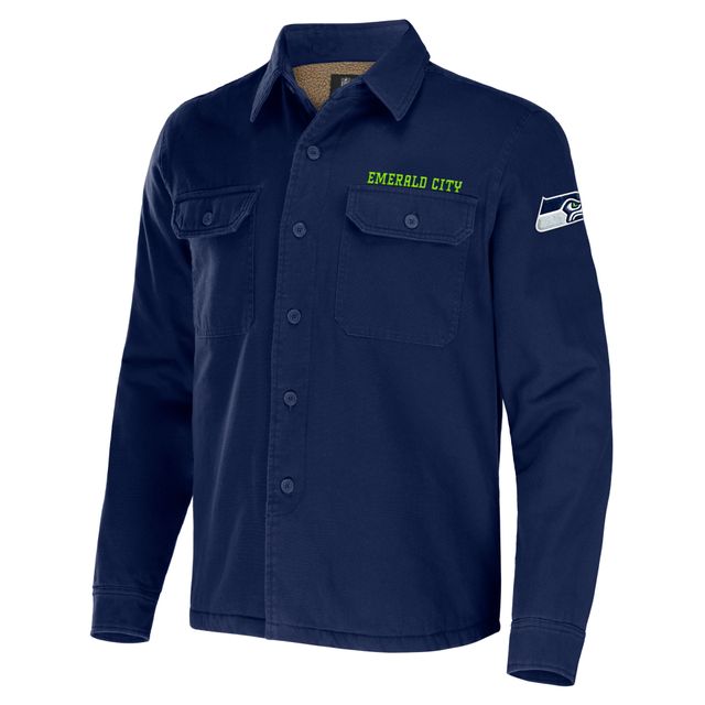 Veste chemise boutonnée en toile NFL x Darius Rucker pour hommes par Fanatics College Navy Seattle Seahawks