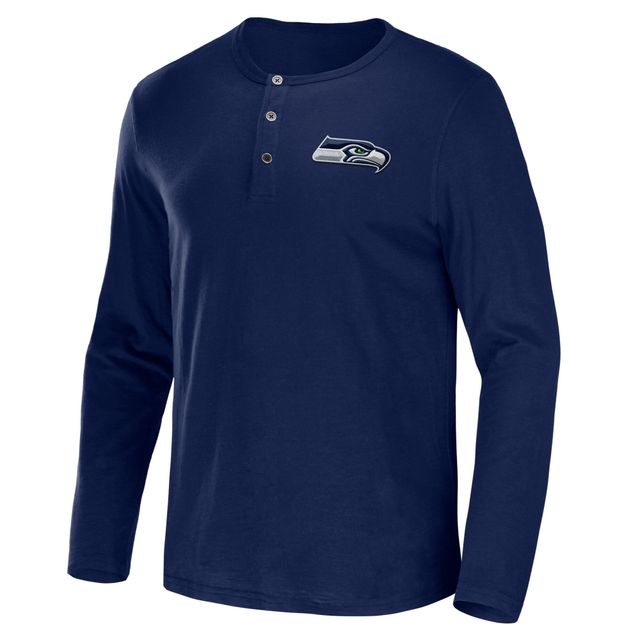 Collection NFL x Darius Rucker pour hommes par Fanatics College Navy Seattle Seahawks Slub Jersey Henley T-shirt à manches longues