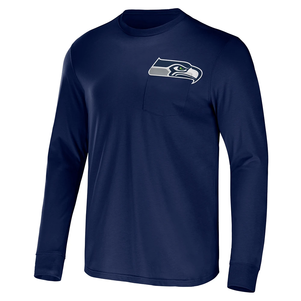 Collection NFL x Darius Rucker pour hommes par Fanatics College Navy Seattle Seahawks Team T-shirt à manches longues avec poche