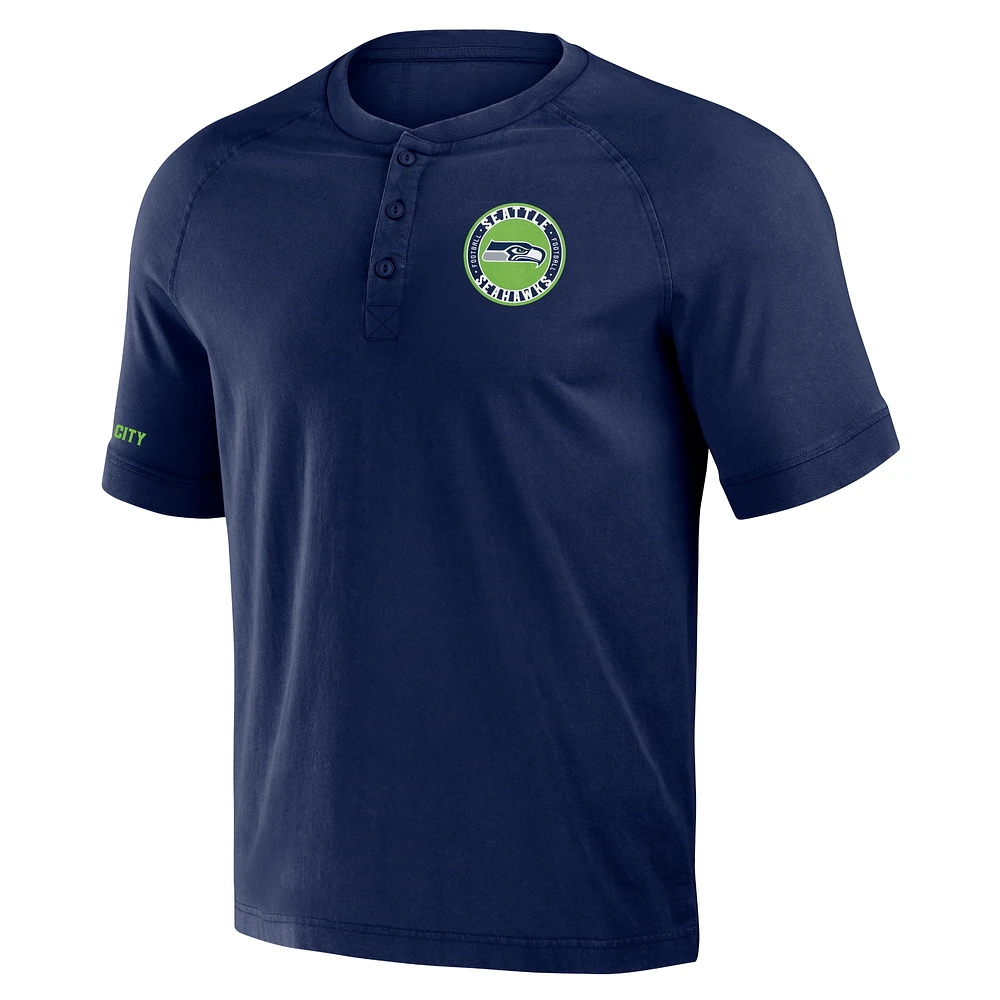 Men's NFL x Darius Rucker Collection by Fanatics College Navy Seattle Seahawks Washed Raglan Henley T-Shirt