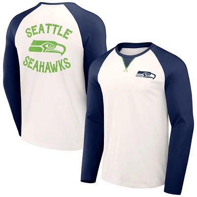 T-shirt raglan à manches longues pour homme de la collection NFL x Darius Rucker Fanatics, couleur crème/bleu marine universitaire, Seattle Seahawks