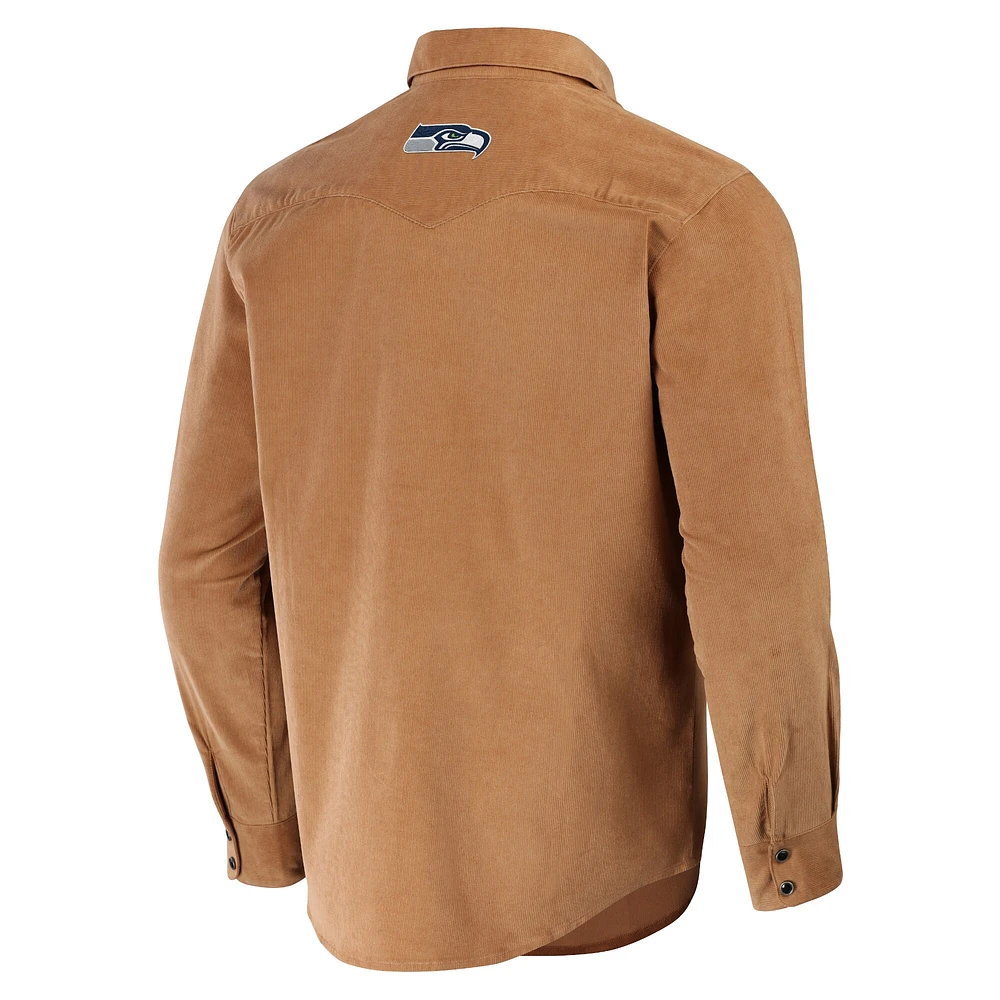 Chemise à boutons-pression complète pour homme de la collection NFL x Darius Rucker par Fanatics, couleur tan, Seattle Seahawks Western