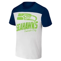 Collection NFL x Darius Rucker pour homme par Fanatics - T-shirt à couleurs contrastées des Seahawks de Seattle, blanc/bleu marine universitaire