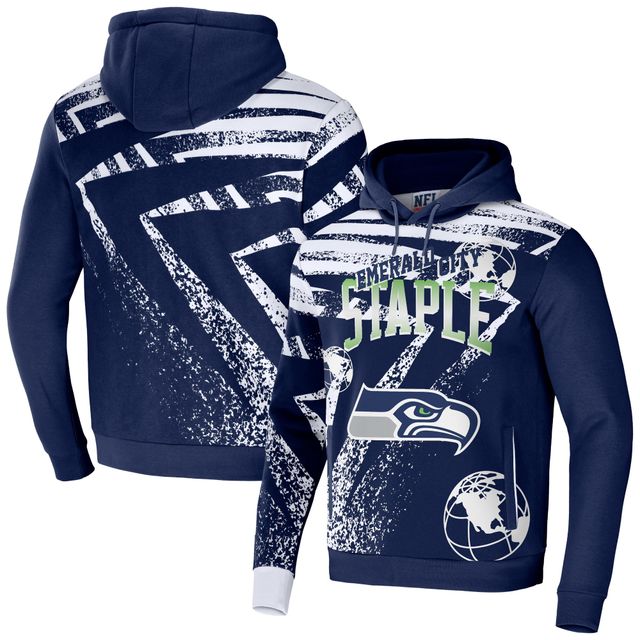 Sweat à capuche imprimé intégral pour hommes NFL x Staple bleu marine Seattle Seahawks