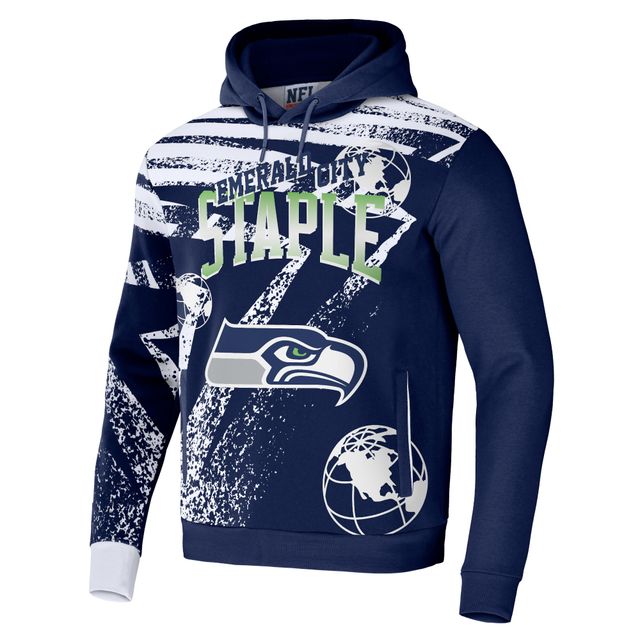 Sweat à capuche imprimé intégral pour hommes NFL x Staple bleu marine Seattle Seahawks