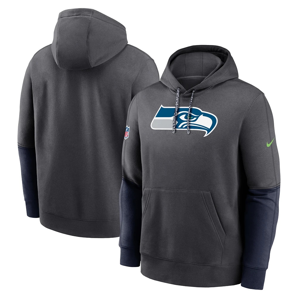 Men's Nike Anthracite Seattle Seahawks 2024 Sideline Club Pullover Hoodie