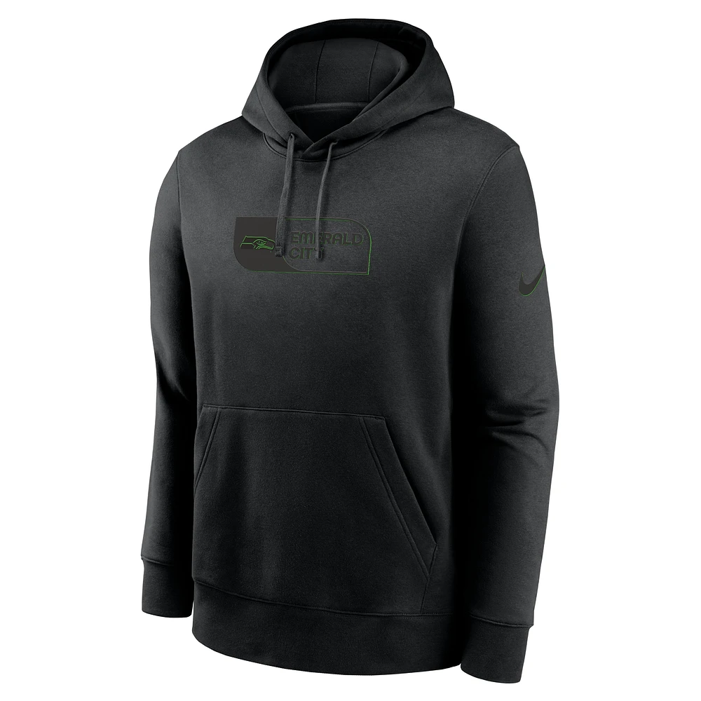 Sweat à capuche Nike Edge French Terry Club pour homme, noir, Seattle Seahawks