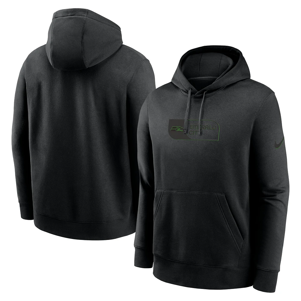 Sweat à capuche Nike Edge French Terry Club pour homme, noir, Seattle Seahawks