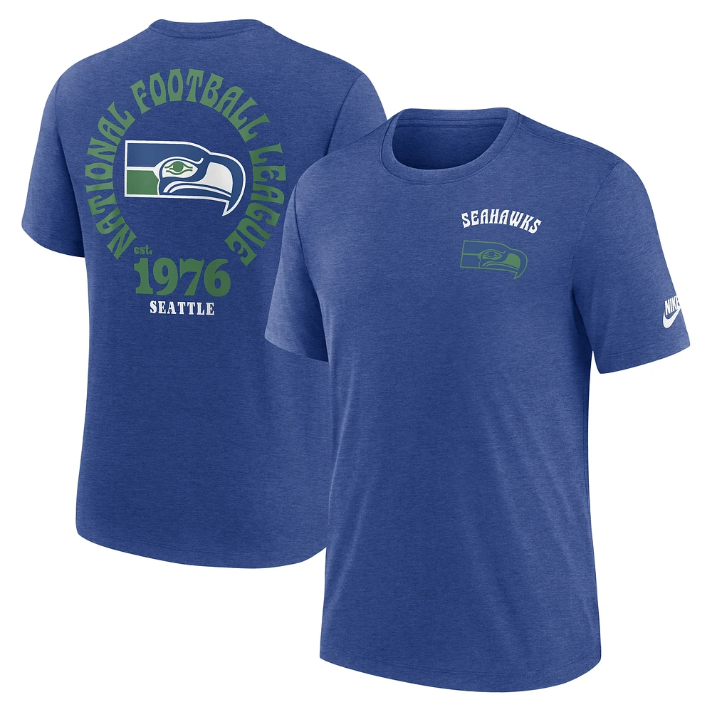 T-shirt Nike bleu Seattle Seahawks Rewind 2-Hit Tri-Blend pour homme