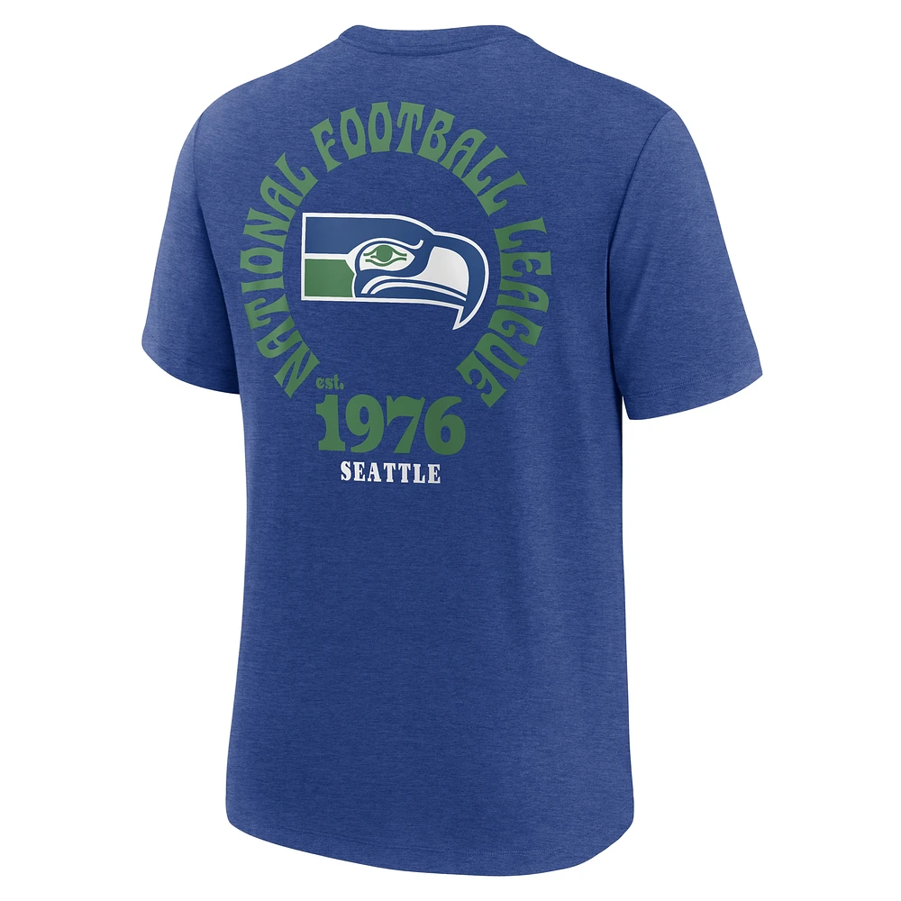 T-shirt Nike bleu Seattle Seahawks Rewind 2-Hit Tri-Blend pour homme