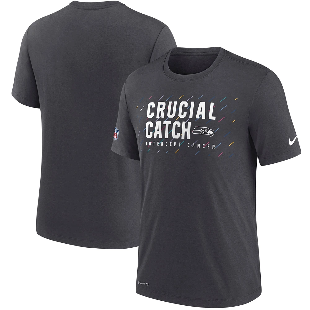 T-shirt Nike Charcoal Seattle Seahawks NFL Crucial Catch Performance pour homme