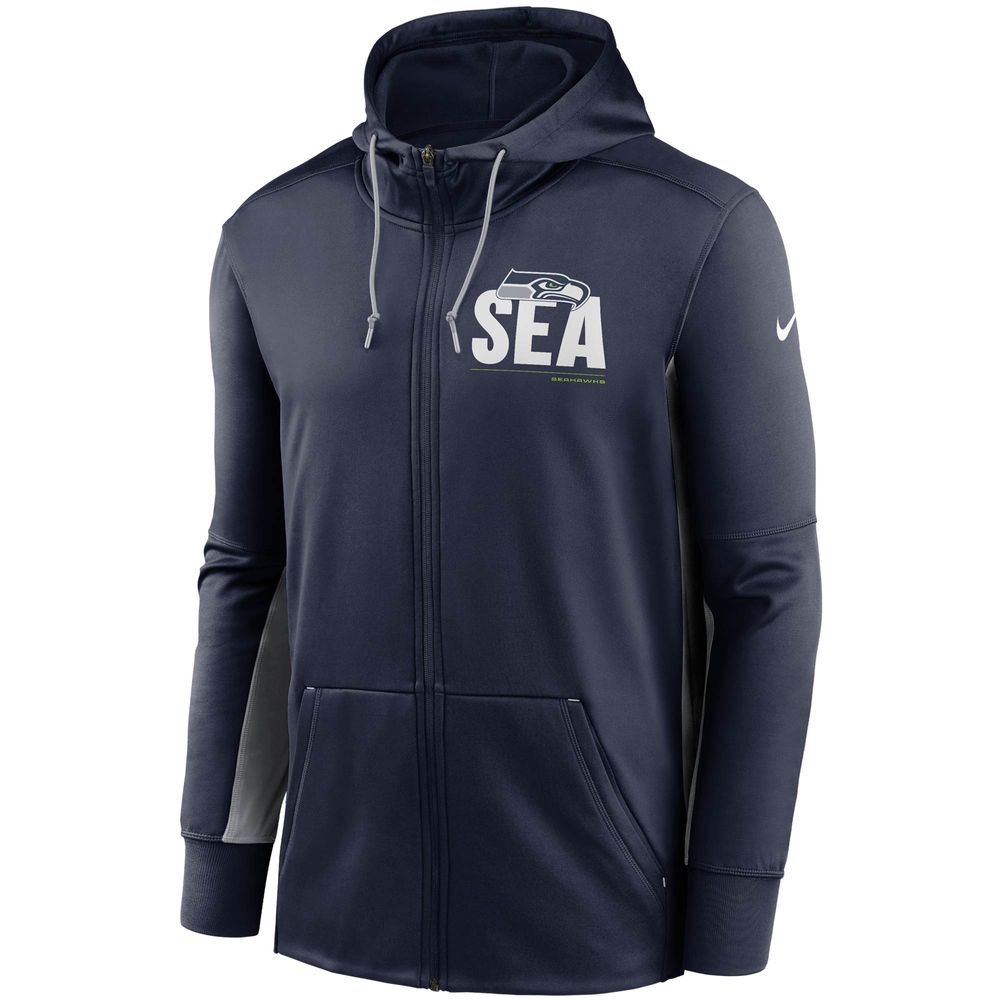 Men's Nike College Navy/Gray Seattle Seahawks Mascot Performance - Full-Zip Hoodie