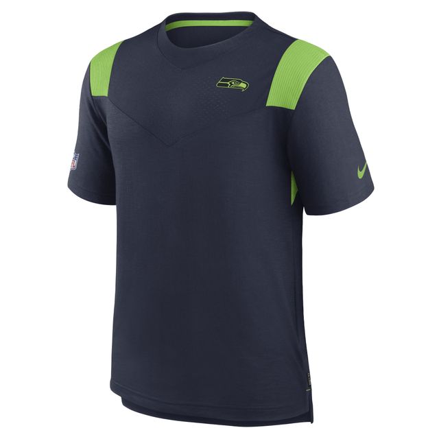 T-shirt pour homme Nike College Navy/Neon Green Seattle Seahawks Player Sideline Performance