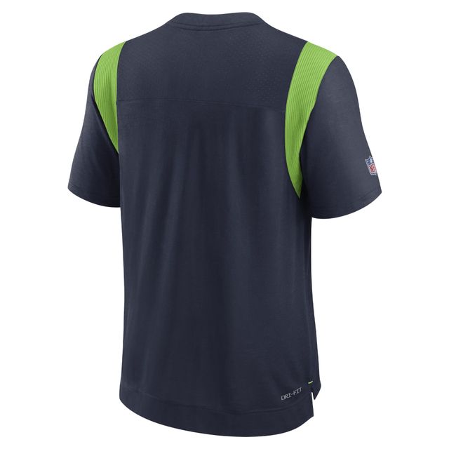 T-shirt pour homme Nike College Navy/Neon Green Seattle Seahawks Player Sideline Performance