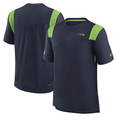 Men's Nike College Navy/Neon Green Seattle Seahawks Player Sideline Performance T-Shirt