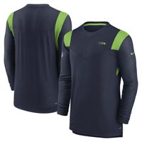 Men's Nike College Navy/Neon Green Seattle Seahawks Sideline Performance Long Sleeve T-Shirt