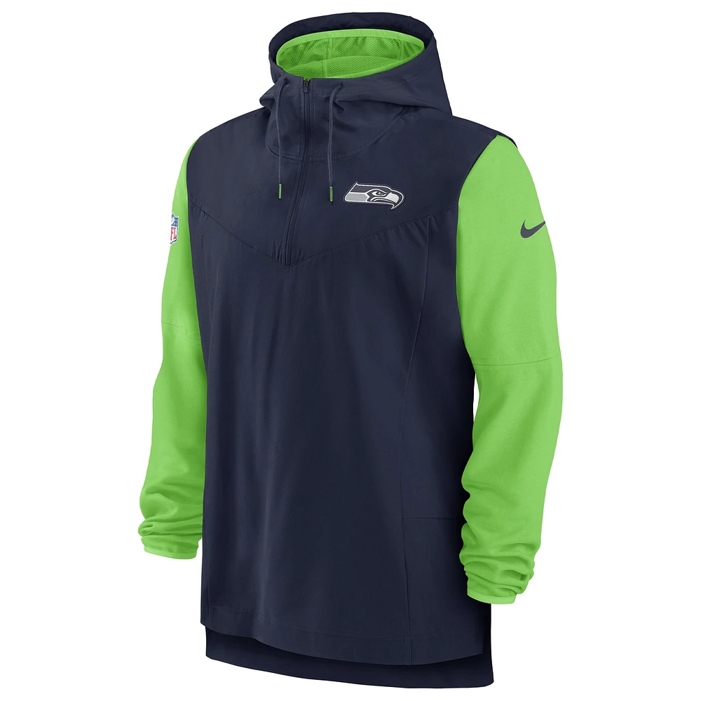 Men's Nike College Navy/Neon Green Seattle Seahawks Sideline Player Quarter-Zip Hoodie Jacket