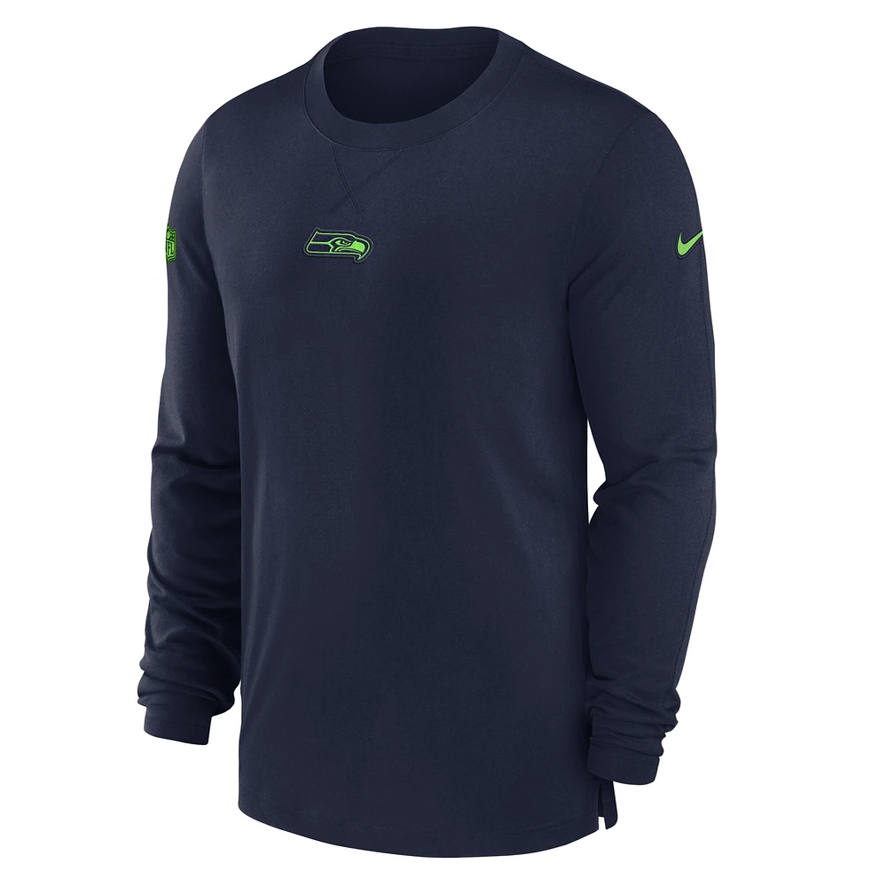 T-shirt à manches longues Nike College Navy Seattle Seahawks 2023 Sideline Performance pour homme