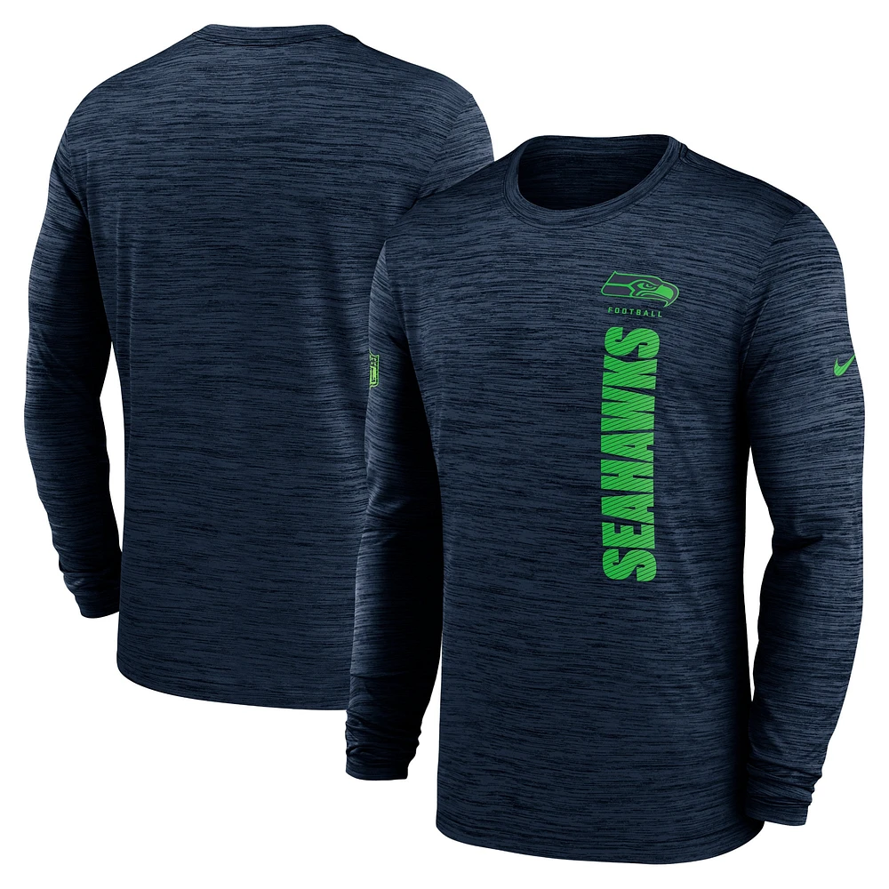 T-shirt à manches longues Nike College Navy Seattle Seahawks 2024 Sideline Velocity Performance pour homme