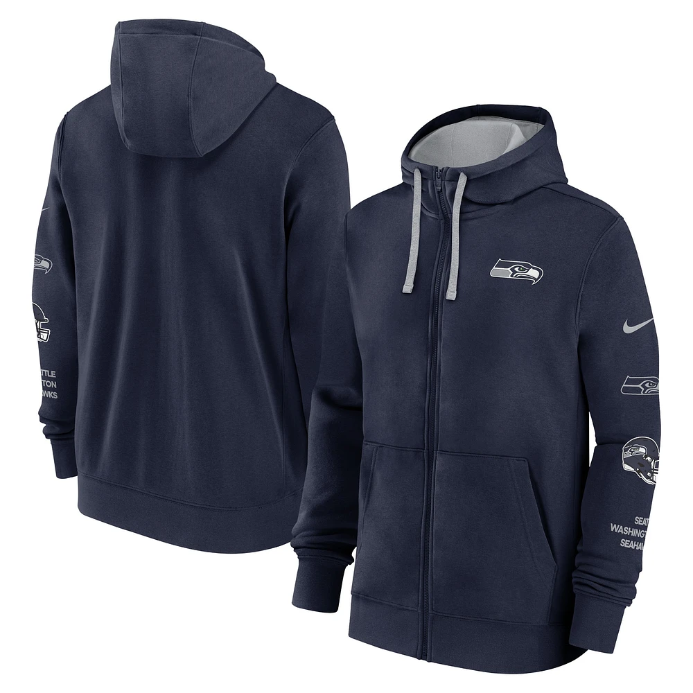 Veste à capuche entièrement zippée Nike College Navy Seattle Seahawks Club pour homme