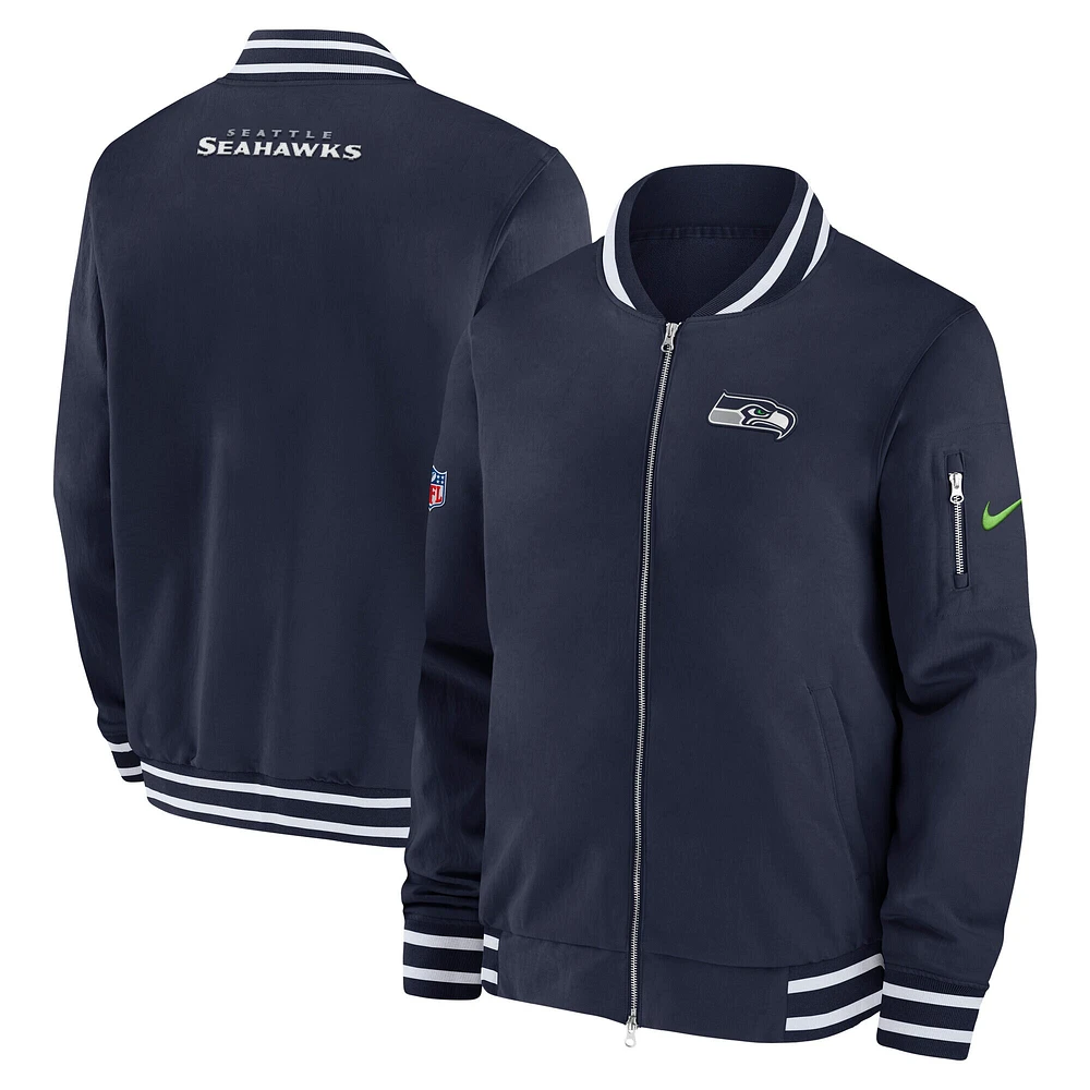 Men's Nike  College Navy Seattle Seahawks Coach Full-Zip Bomber Jacket