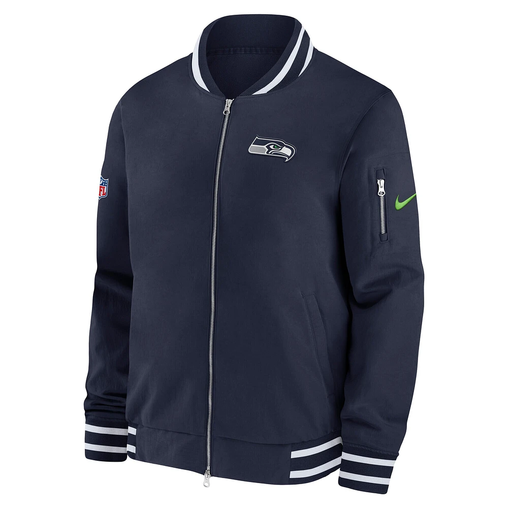 Men's Nike  College Navy Seattle Seahawks Coach Full-Zip Bomber Jacket