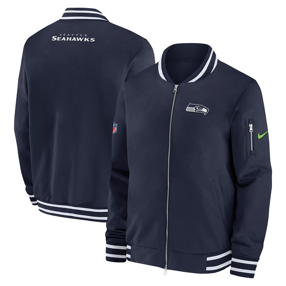 Men's Nike College Navy Seattle Seahawks Coach Full-Zip Bomber Jacket