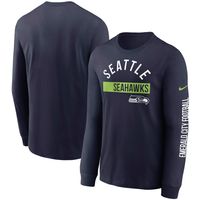 Men's Nike College Navy Seattle Seahawks Fan Gear Color Bar Long Sleeve T-Shirt