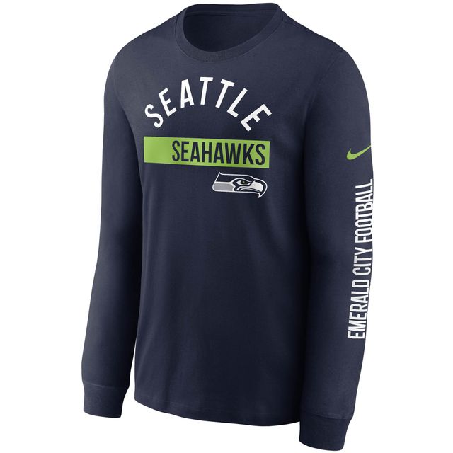 T-shirt à manches longues pour homme Nike College Navy Seattle Seahawks Fan Gear Color Bar