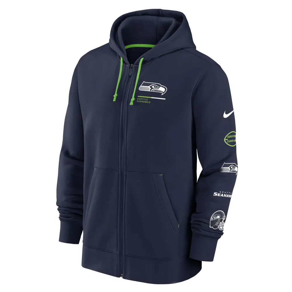 Équipe Nike College Navy Seattle Seahawks Fan Gear pour homme - Chandail à capuchon avec fermeture glissière complète