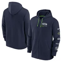 Équipe Nike College Navy Seattle Seahawks Fan Gear pour homme - Chandail à capuchon avec fermeture glissière complète