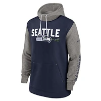 Men's Nike College Navy Seattle Seahawks Fashion Color Block Pullover Hoodie