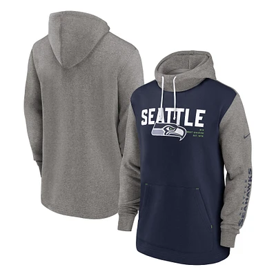 Men's Nike College Navy Seattle Seahawks Fashion Color Block Pullover Hoodie