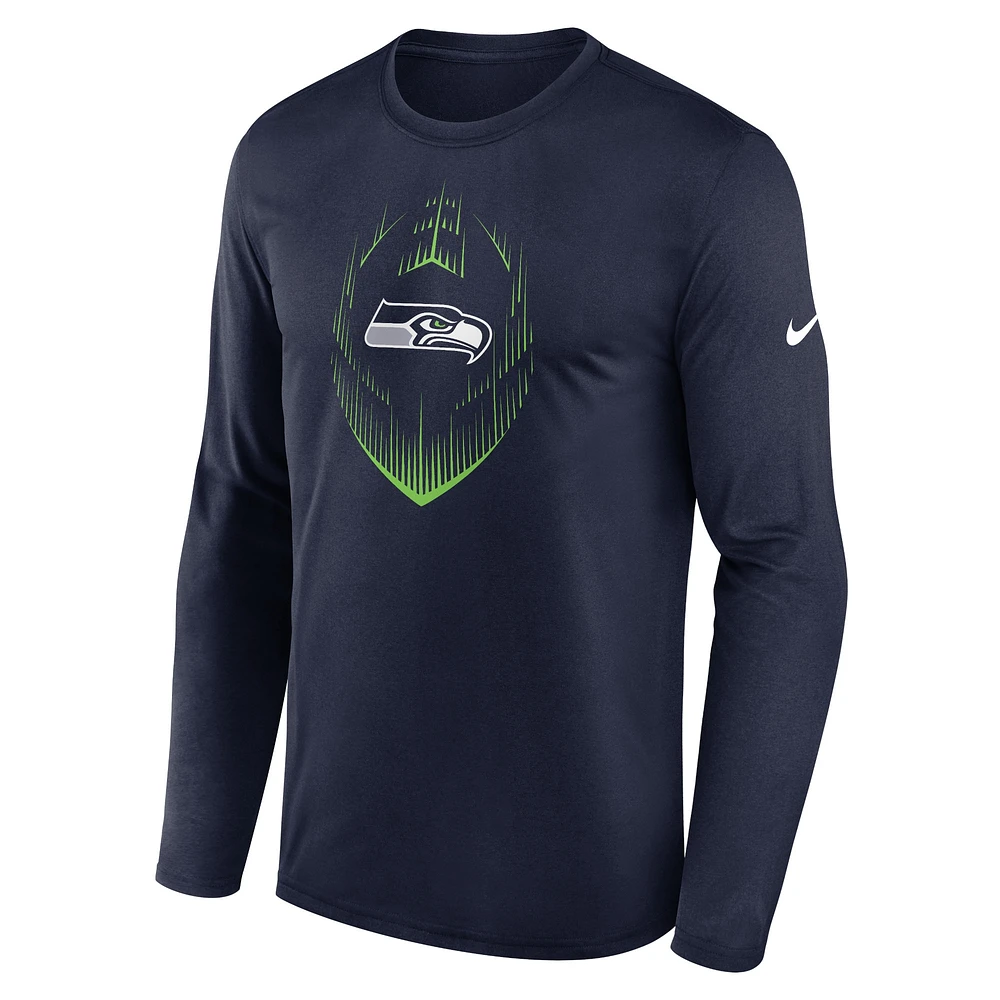 T-shirt Nike à manches longues bleu marine universitaire pour homme, Icon Legend Performance des Seattle Seahawks