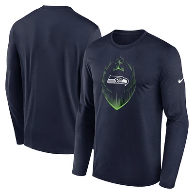T-shirt Nike à manches longues bleu marine universitaire pour homme, Icon Legend Performance des Seattle Seahawks