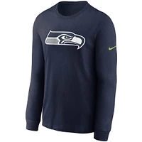 T-shirt à manches longues Nike College Navy Seattle Seahawks pour homme avec logo principal