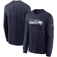 T-shirt à manches longues Nike College Navy Seattle Seahawks pour homme avec logo principal