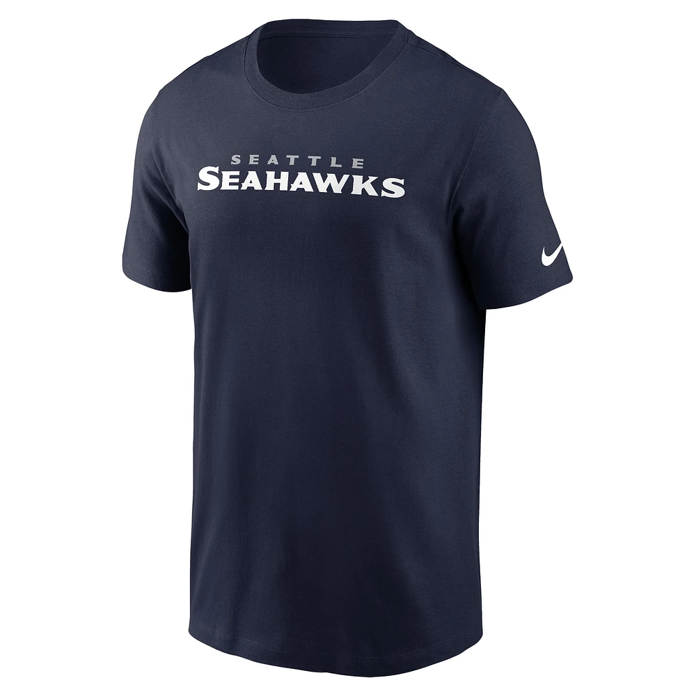 T-shirt essentiel Nike College Navy Seattle Seahawks Primetime Wordmark pour hommes