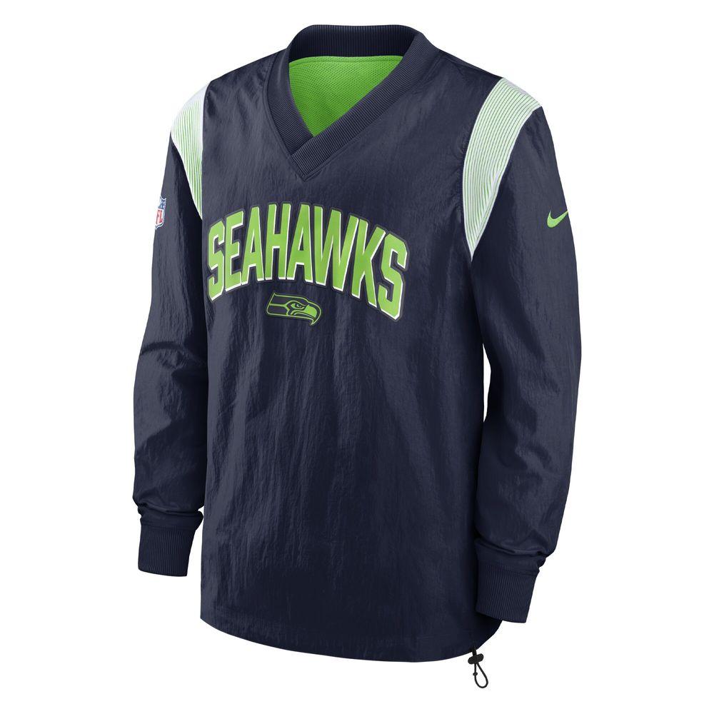 Men's Nike College Navy Seattle Seahawks Sideline Athletic Stack V-Neck Pullover Windshirt Jacket