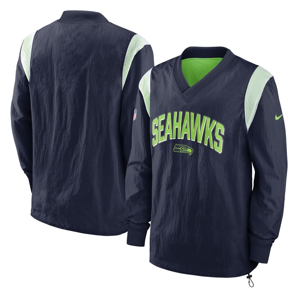 Nike Men's Nike College Navy Seattle Seahawks Sideline Athletic Stack  V-Neck Pullover Windshirt Jacket