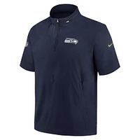 Men's Nike College Navy Seattle Seahawks Sideline Coach Short Sleeve Hoodie Quarter-Zip Jacket