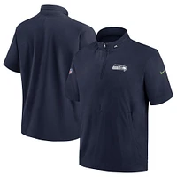 Veste à capuche manches courtes et fermeture éclair pour homme Seattle Seahawks Sideline Coach Nike College Navy