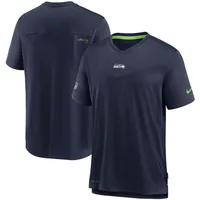 T-shirt à encolure en V Performance des entraîneurs de la ligne touche Seattle Seahawks pour homme, bleu marine universitaire Nike