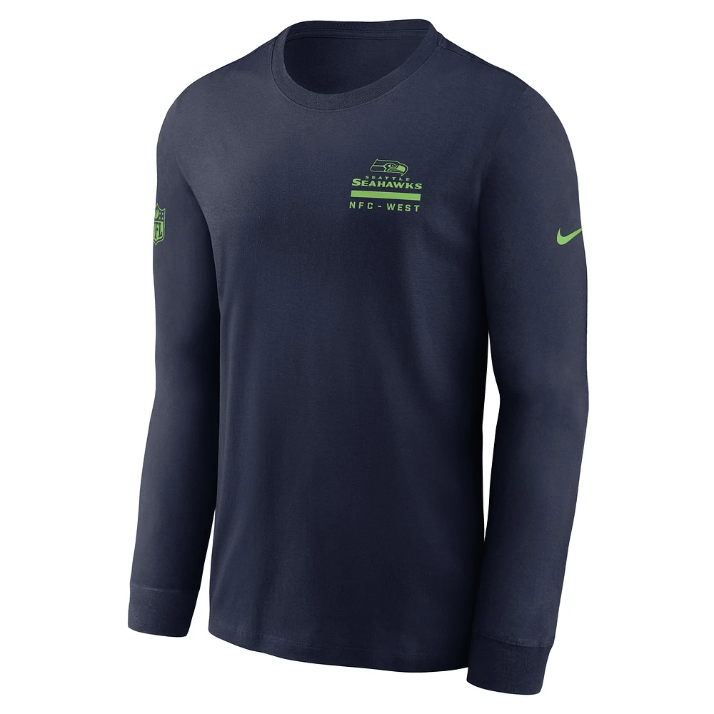 Men's Nike College Navy Seattle Seahawks Sideline Performance Long Sleeve T-Shirt