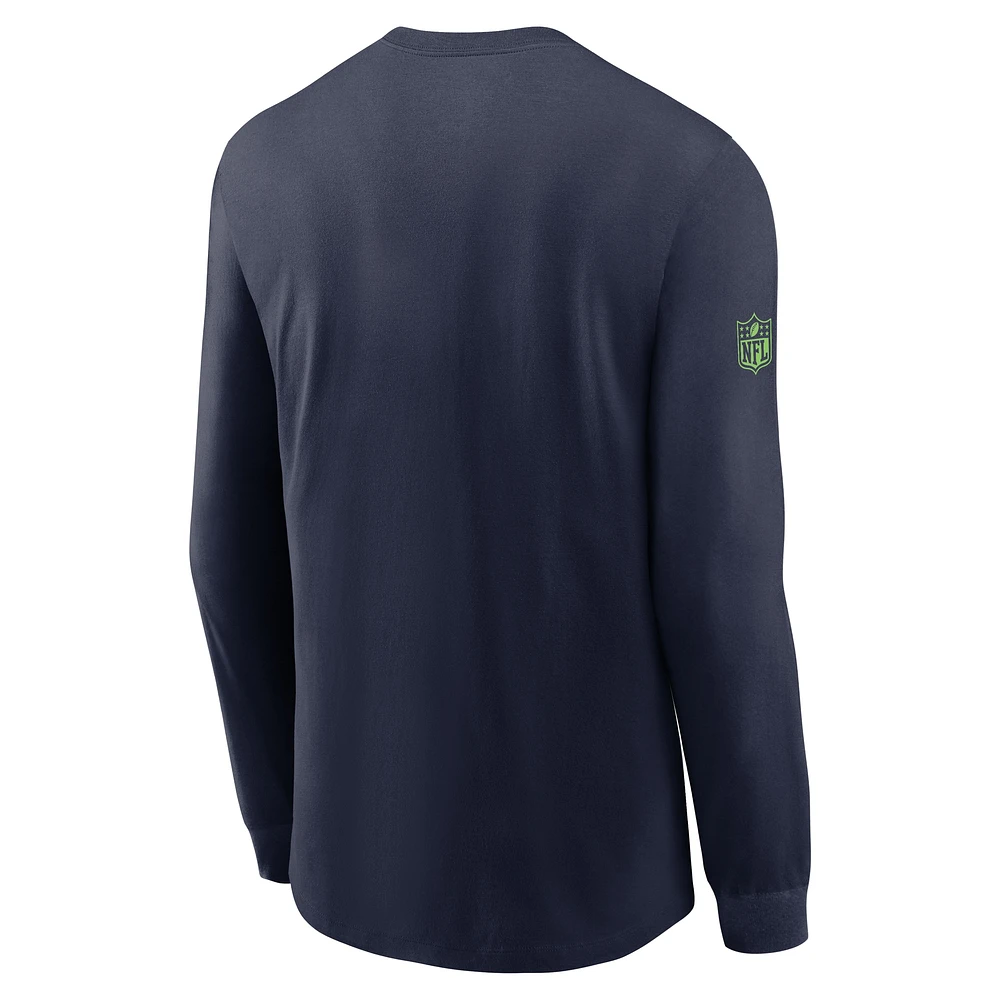Men's Nike College Navy Seattle Seahawks Sideline Performance Long Sleeve T-Shirt