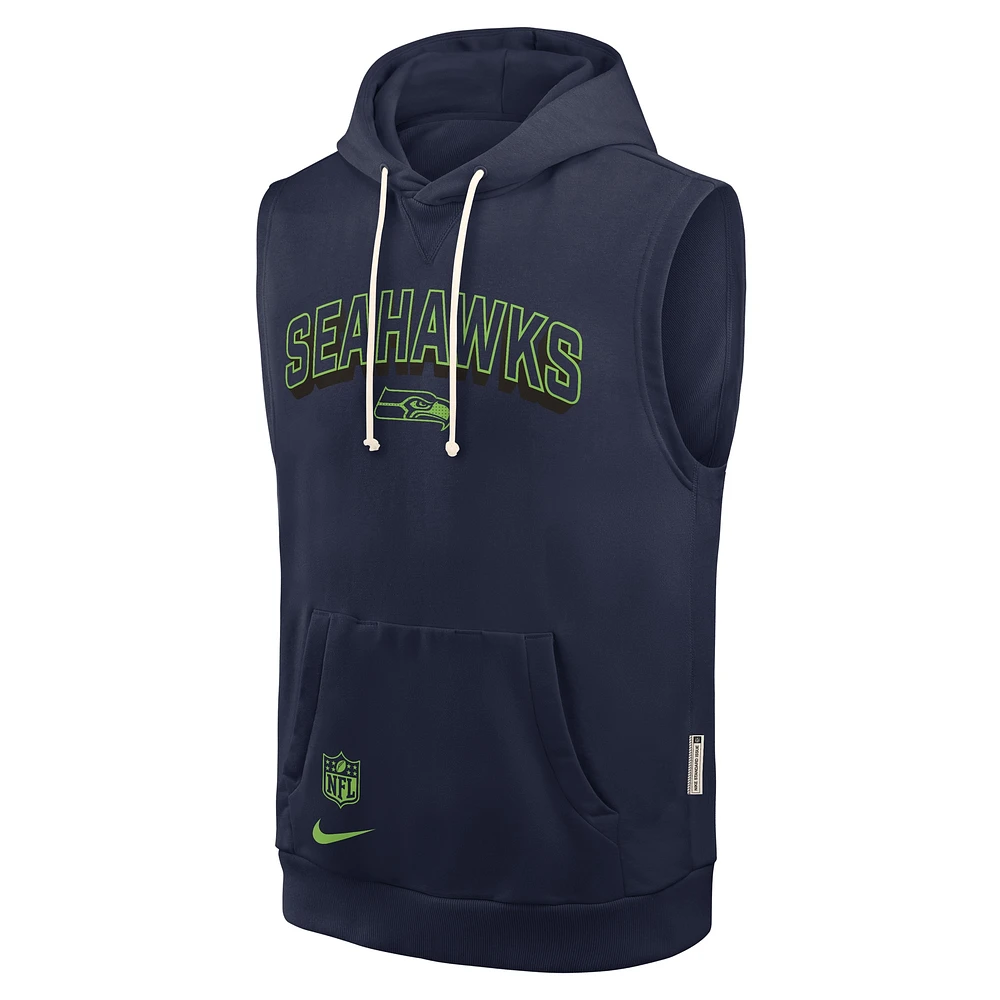Men's Nike College Navy Seattle Seahawks Sideline Performance Sleeveless Pullover Hoodie