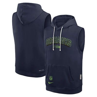 Men's Nike College Navy Seattle Seahawks Sideline Performance Sleeveless Pullover Hoodie
