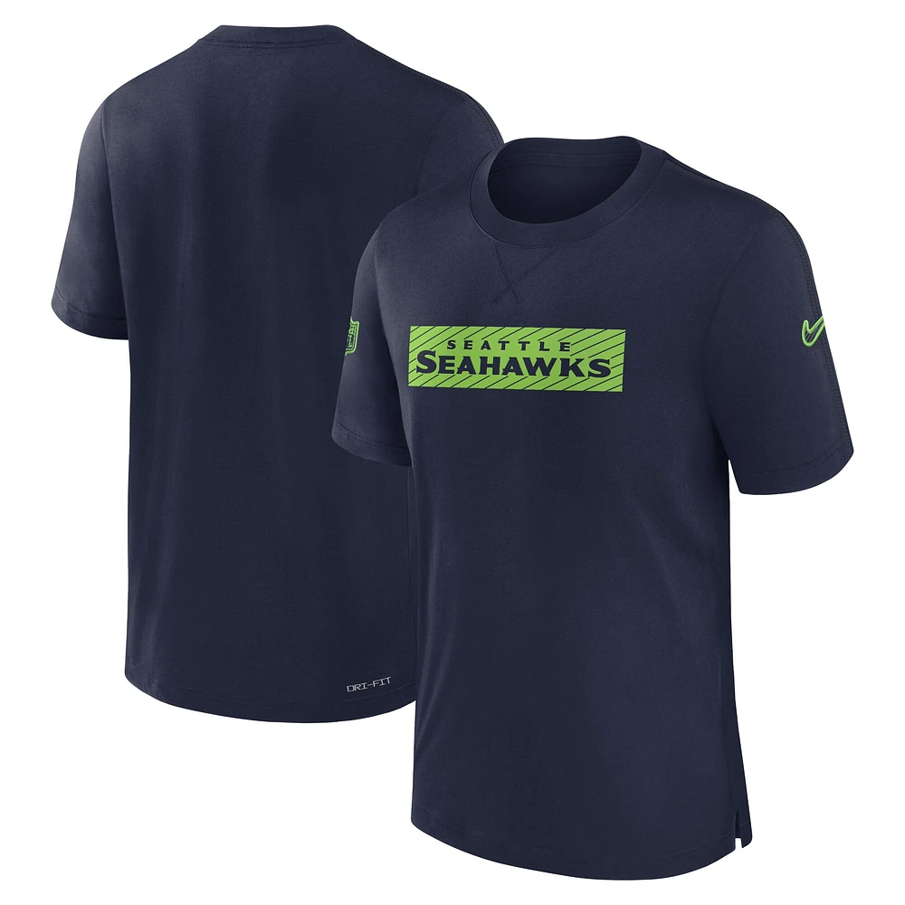 T-shirt de performance pour joueur ligne touche Nike College Navy Seattle Seahawks homme