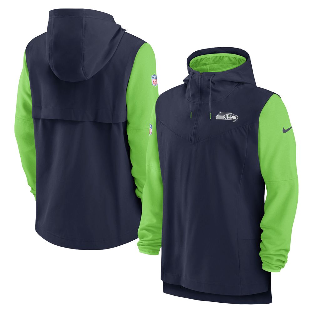 Men's Nike College Navy Seattle Seahawks Sideline Player Quarter-Zip Hoodie Jacket